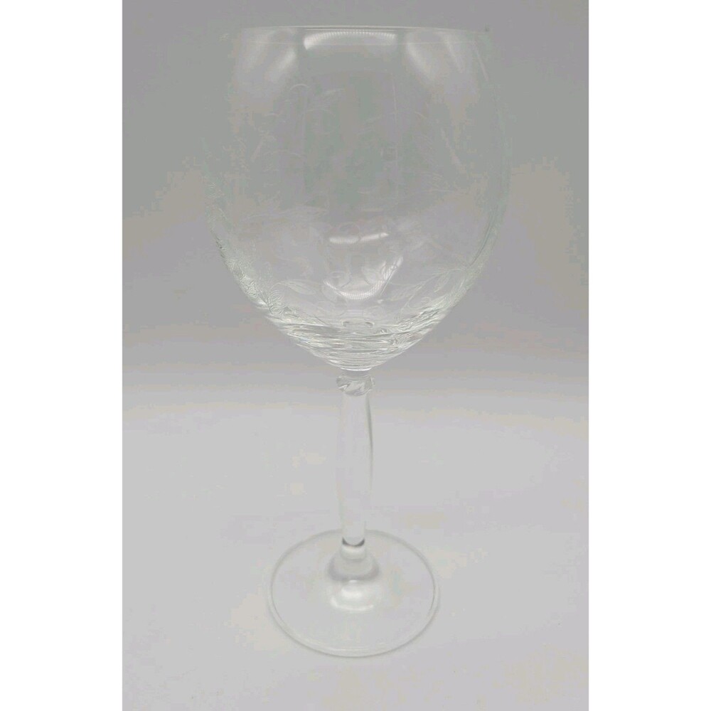 Pier 1 Eliza Red Wine Glass Etched Leaves Vines